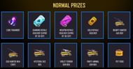 The normal prizes include multiple gun crates and vouchers (Image via Free Fire)